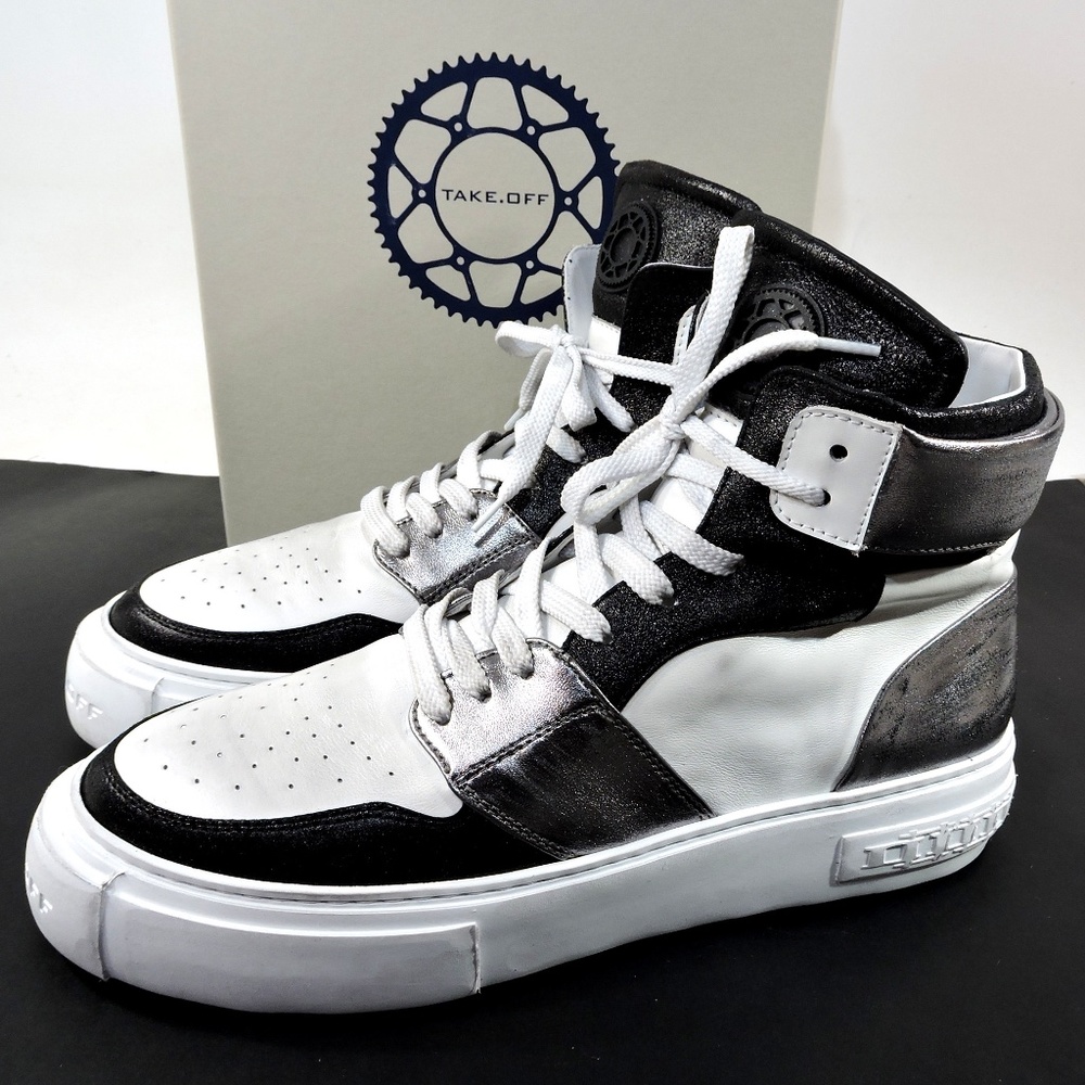 TAKE.OFF 🇮🇹 MEN'S WHITE & BLACK SOFT LEATHER FASHION SNEAKERS - Picture 8 of 8